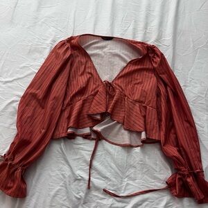 SHEIN Red Striped Ruffle Blouse